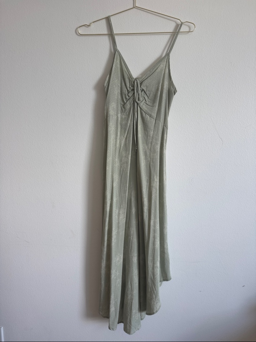mahina Sage Green Maxi Slip Dress with Front Tie